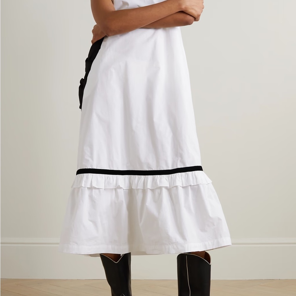 BATSHEVA White Maxi Dress with Black Velvet Trim